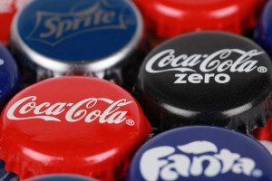 Bottle caps of Coca-Cola products