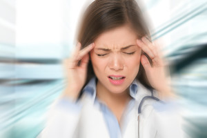 Migraine and headache people - Doctor stressed. Woman Nurse / do