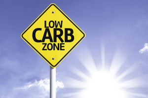 Low Carb Zone road sign with sun background